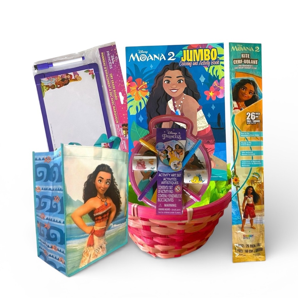 Moana Easter Basket | Kite, Coloring Book, Art Set & Dry Erase Board | Girl Gift